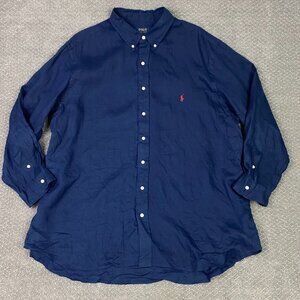 Polo Ralph Lauren Linen Shirt Men's 2XB Navy Blue Lightweight 100% Linen Summer